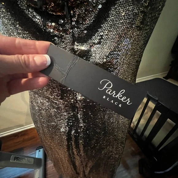 Stunning Parker Black Gold Mini Sequins Cocktail Dress Sz 14 NWT $298